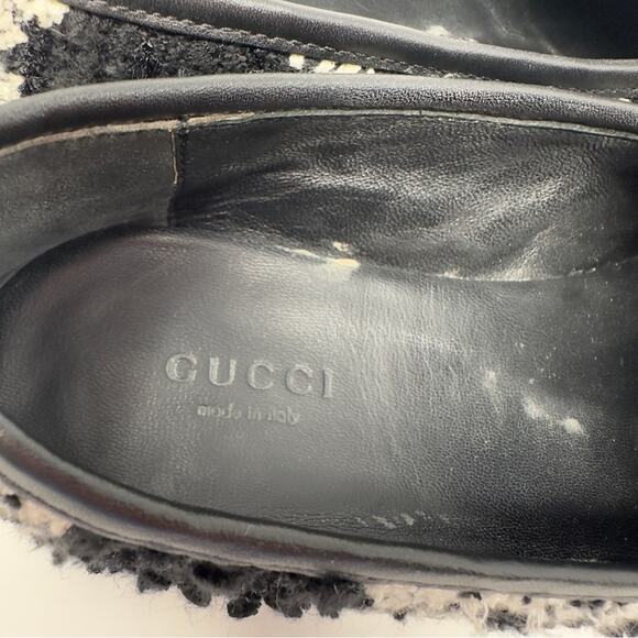 Gucci Jordaan GG Tweed Horsebit Loafers Black White Size 37 - Picture 11 of 12